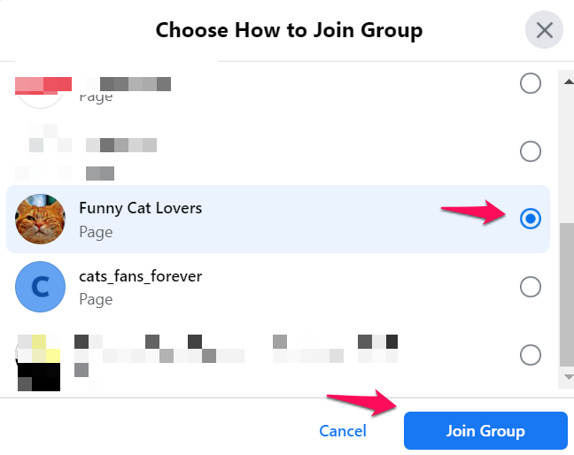 how to join a Facebook group as a Facebook page