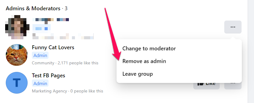remove admin from facebook group
