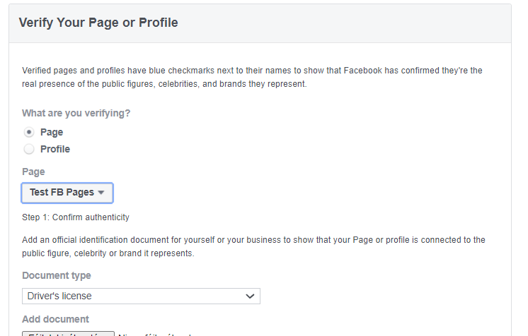 verify a Facebook page