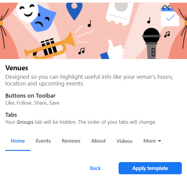 Venues Facebook page template