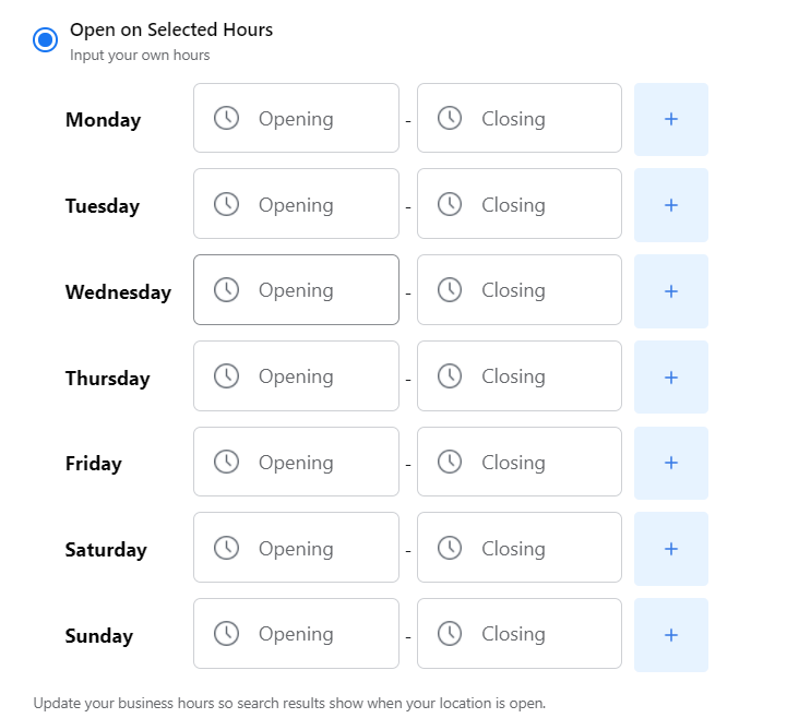 add business hours to Facebook page