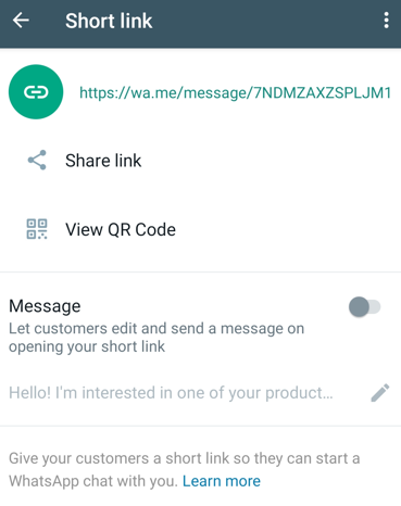 add short links to whatsapp business profile