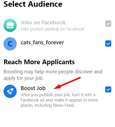 boost A Facebook job post