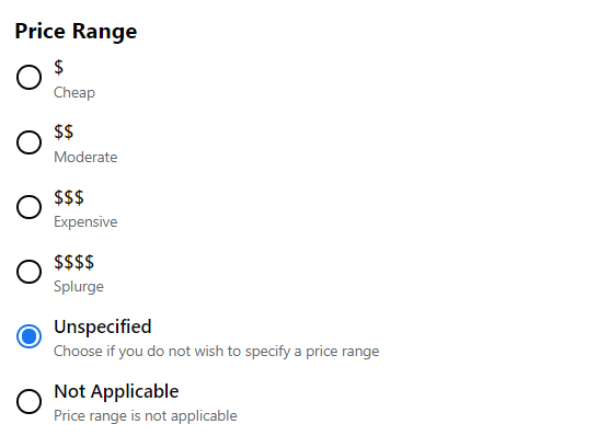 change Facebook price ranges