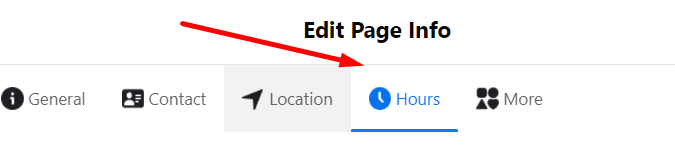 hours tab on Facebook about page