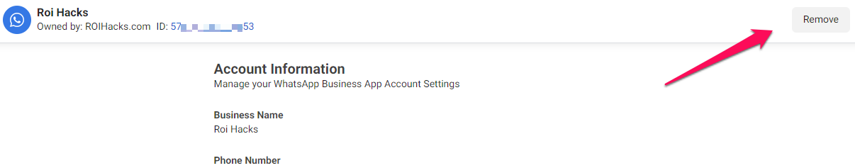 remove a whatsapp business account from business manager