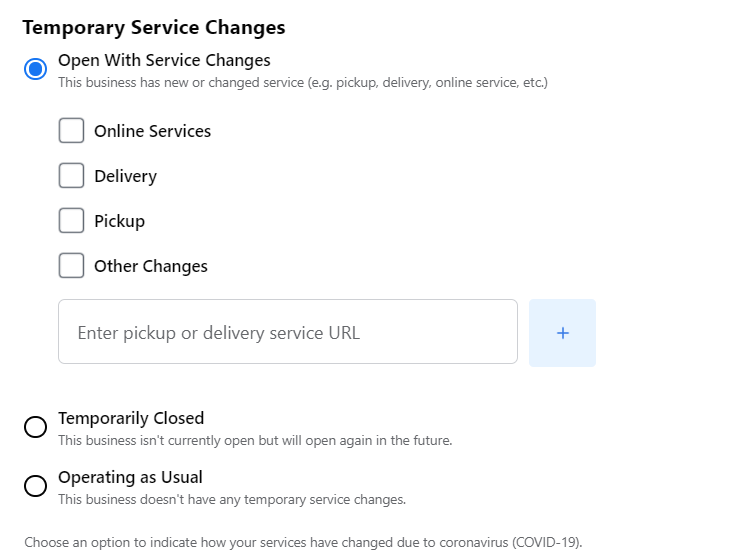temporary service change because of covid on business page
