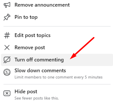 turn off Facebook group comments under a post