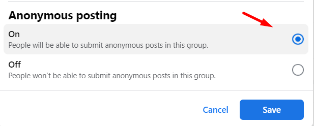 turn on Facebook anonymous posts in a facebook group