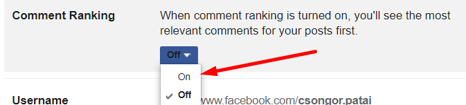 turn on comment ranking for personal Facebook profile