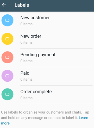 whatsapp business account labels