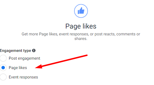 Facebook page like campaign to grow a Facebook group with Facebook ads