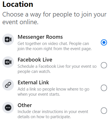 Location of an online Facebook group event