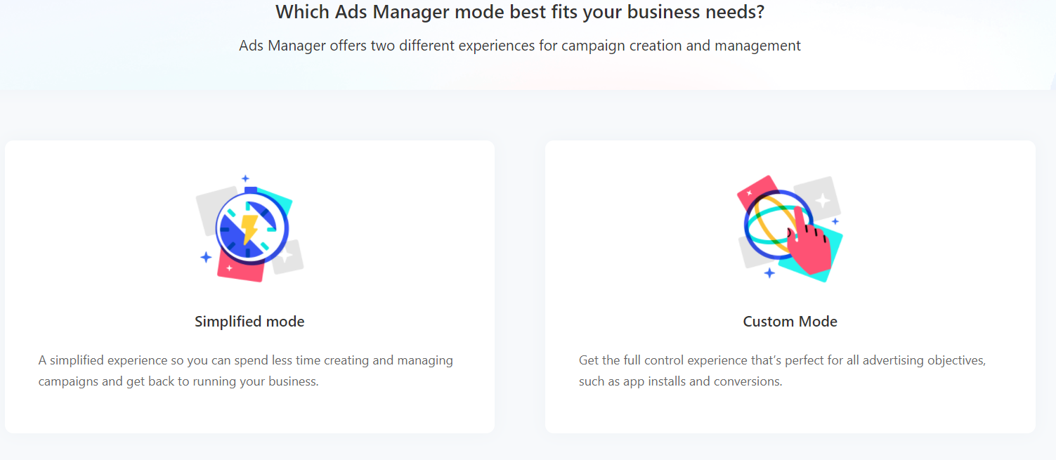 TikTok ads manager simplified mode vs custom mode