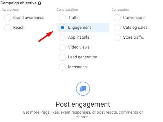 engagement campaign type for facebook like campaigns