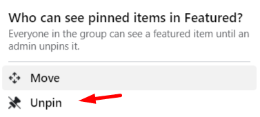 remove Facebook group post from Featured section