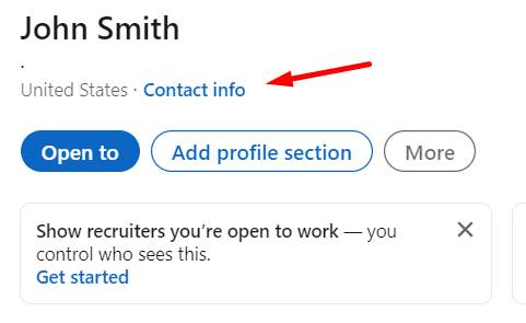 contact info on LinkedIn profile