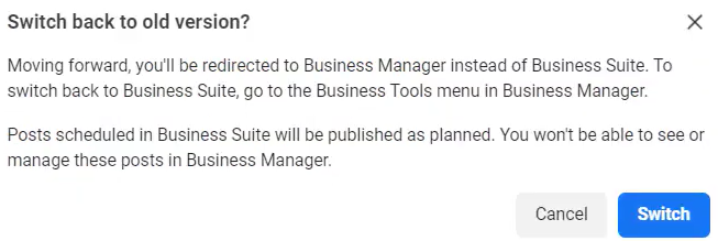 switch back to Facebook Business Manager