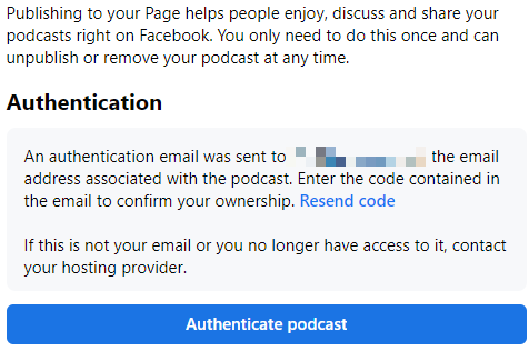 authenticate podcast for Facebook page