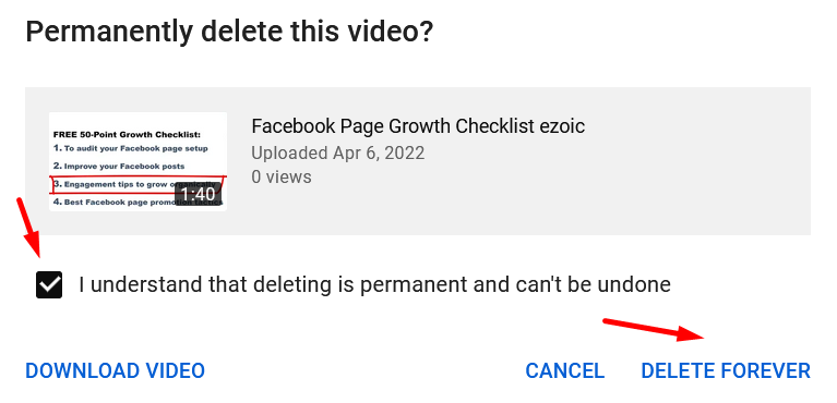 delete youtube video forever