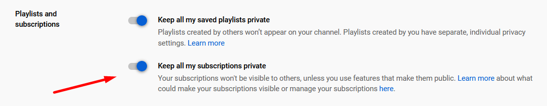 hide my subscriptions on YouTube