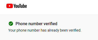 youtube account phone number already verified