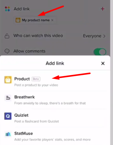 add product links to TikTok video