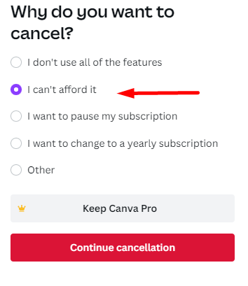Canva pro cancelation reason