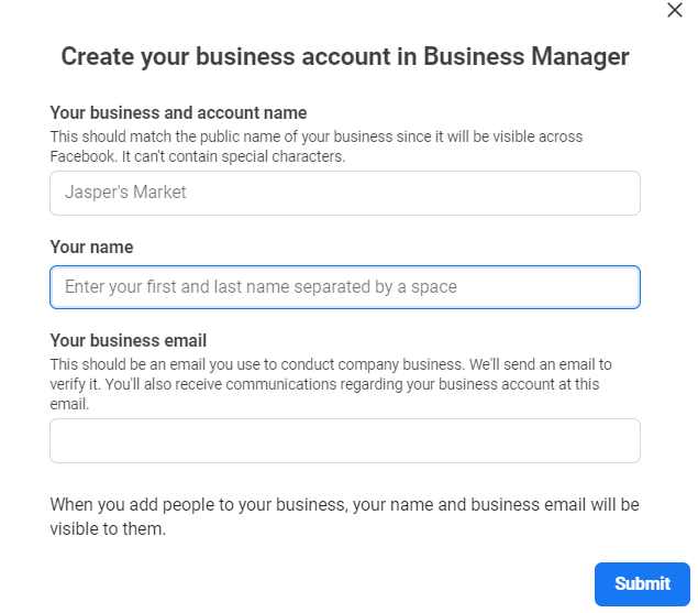 create a Business Business account
