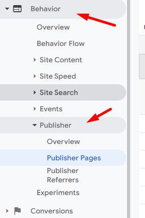 Publisher reports in Google Analytics