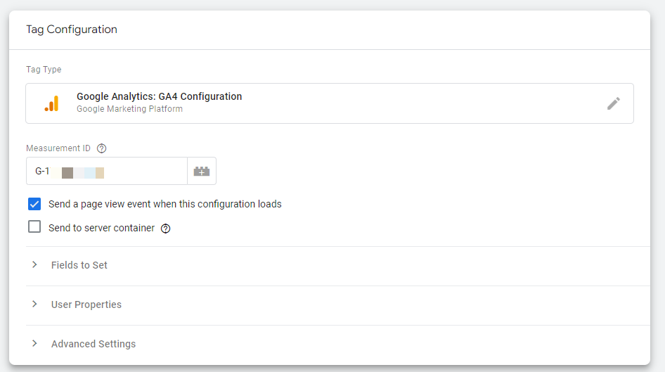 add the Google Analytics 4 Measurement ID to Google Tag Manager Tag