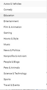 list of YouTube categories
